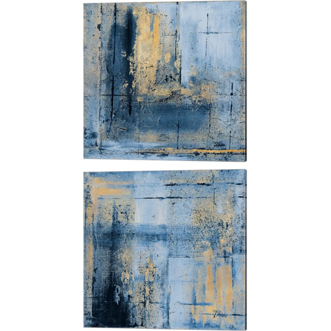 Golden Blues by Patricia Pinto 14" x 14" Canvas Wall Art (Set of 2)